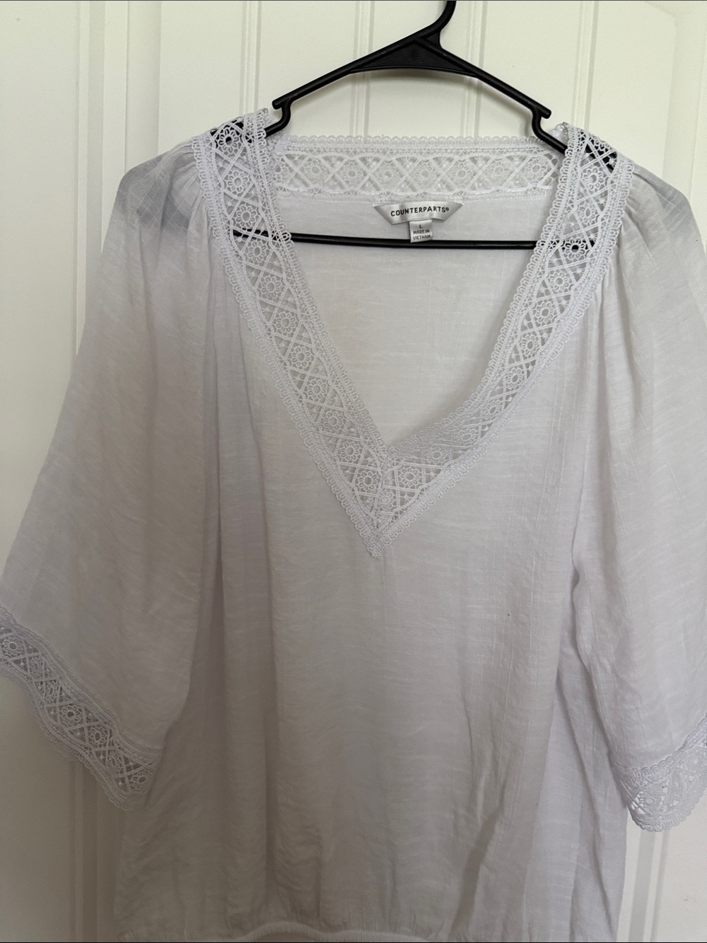 Counterparts White Lace-Trim V-Neck Tunic Top